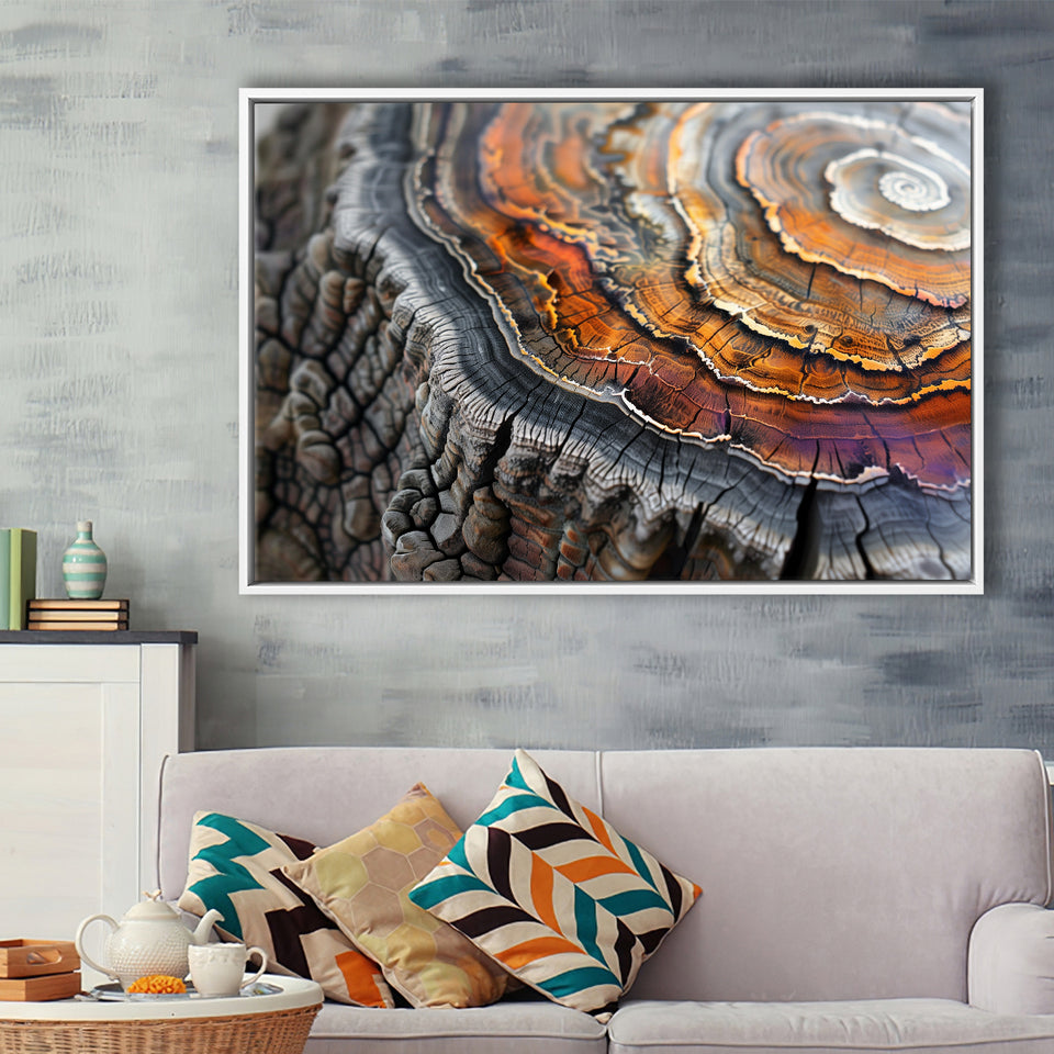 A Detailed Close-Up Of An Old Tree Trunk Showcasing, Framed Canvas Print Wall Art Decor,Floating Frame