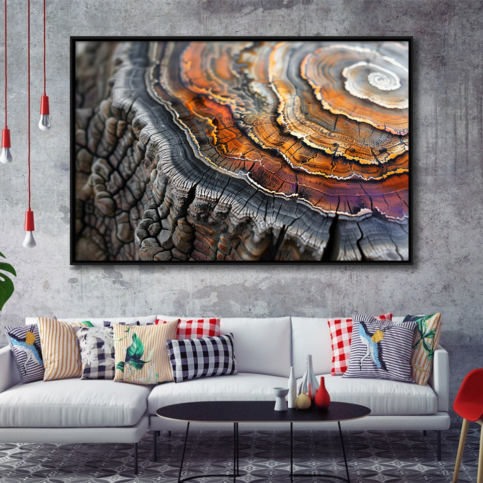 A Detailed Close-Up Of An Old Tree Trunk Showcasing, Framed Canvas Print Wall Art Decor,Floating Frame