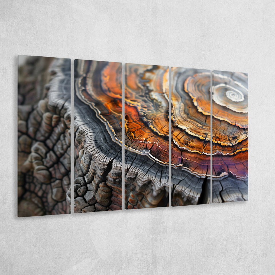 A Detailed Close-Up Of An Old Tree Trunk Showcasing, Extra Large Multi 5 Panel Canvas Print Wall Art Decor