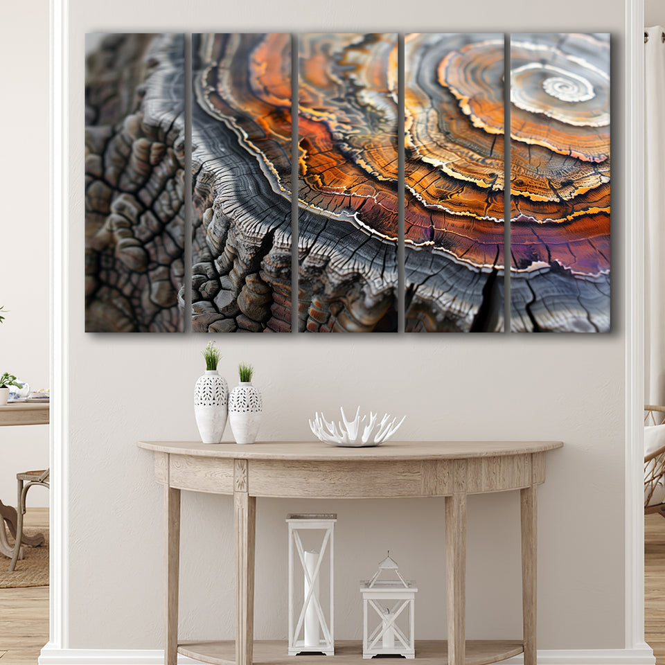 A Detailed Close-Up Of An Old Tree Trunk Showcasing, Extra Large Multi 5 Panel Canvas Print Wall Art Decor