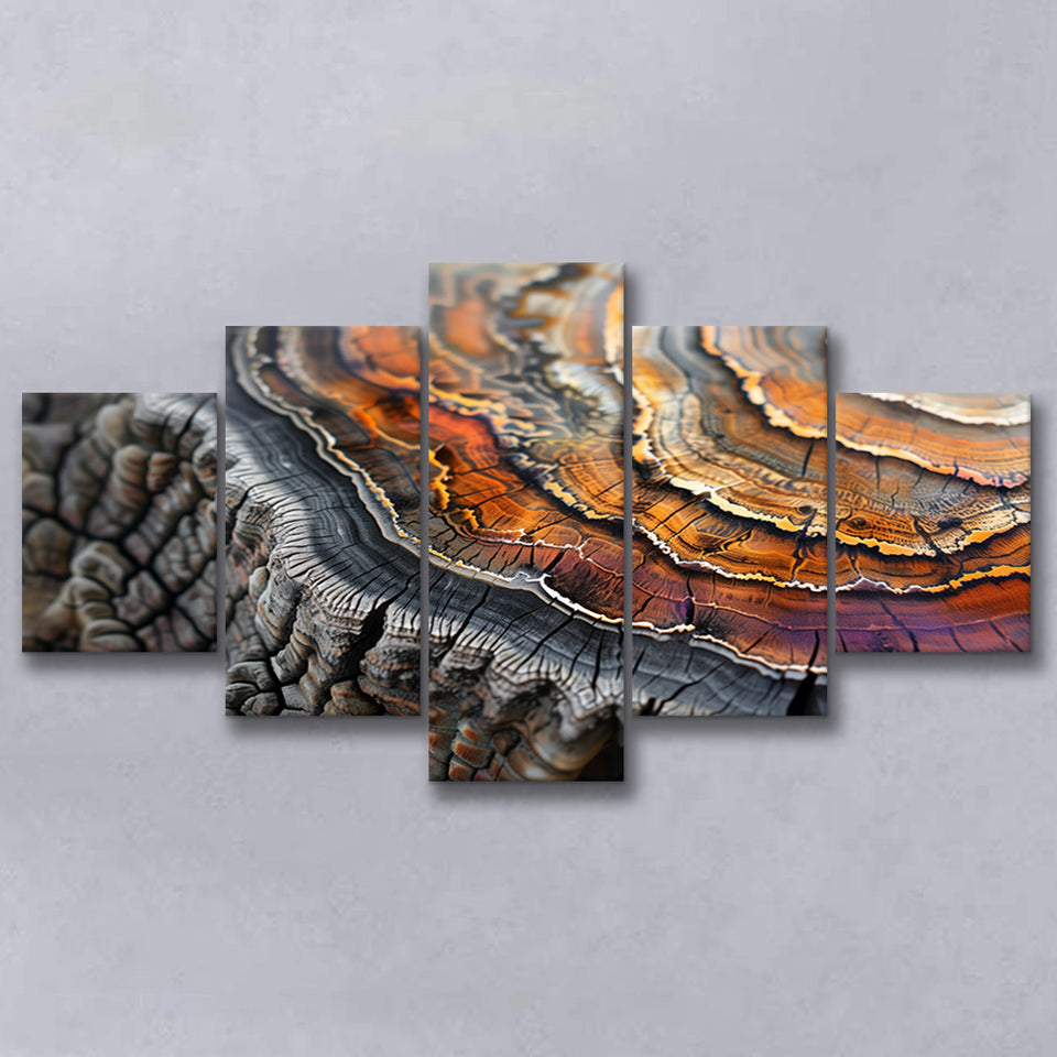 A Detailed Close-Up Of An Old Tree Trunk Showcasing, Multi Panel Canvas Print Wall Art Decor, 5 Mixed Panel