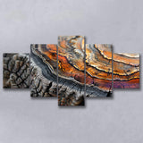 A Detailed Close-Up Of An Old Tree Trunk Showcasing, Multi Panel Canvas Print Wall Art Decor, 5 Mixed Panel