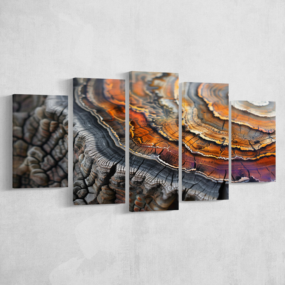 A Detailed Close-Up Of An Old Tree Trunk Showcasing, Multi Panel Canvas Print Wall Art Decor, 5 Mixed Panel