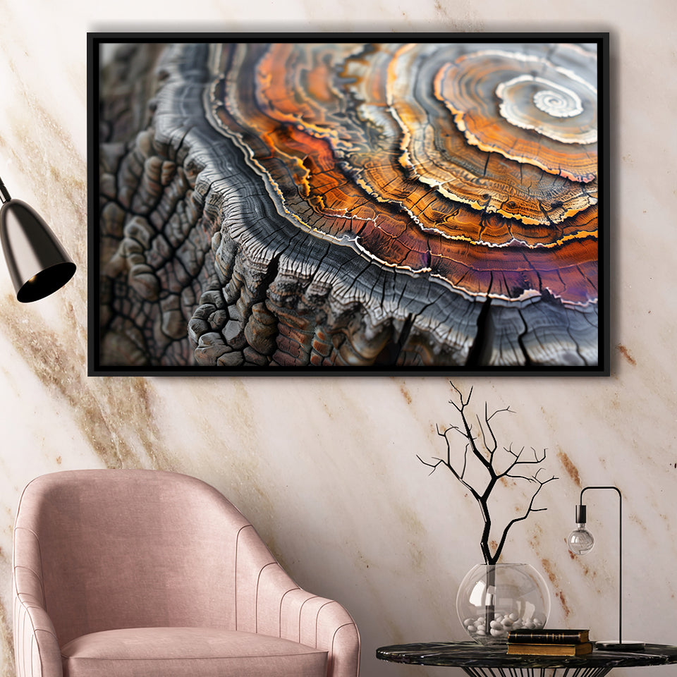 A Detailed Close-Up Of An Old Tree Trunk Showcasing, Framed Canvas Print Wall Art Decor,Floating Frame