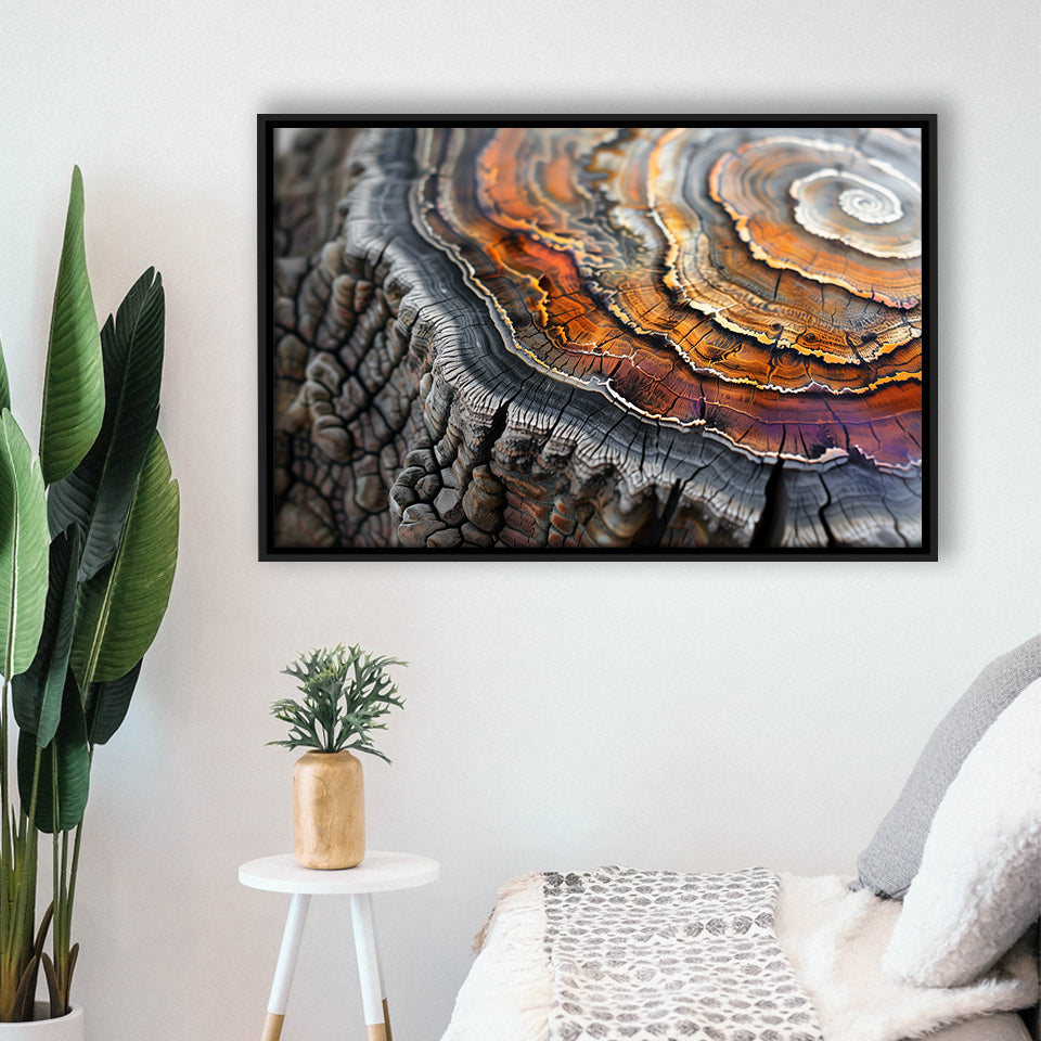 A Detailed Close-Up Of An Old Tree Trunk Showcasing, Framed Canvas Print Wall Art Decor,Floating Frame