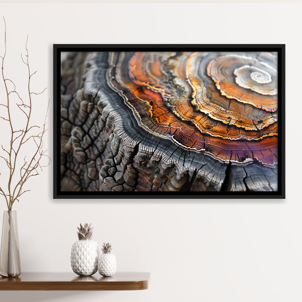 A Detailed Close-Up Of An Old Tree Trunk Showcasing, Framed Canvas Print Wall Art Decor,Floating Frame