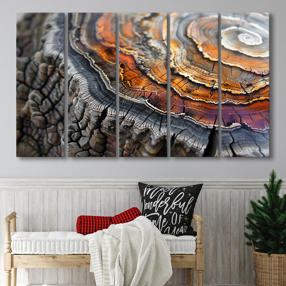 A Detailed Close-Up Of An Old Tree Trunk Showcasing, Extra Large Multi 5 Panel Canvas Print Wall Art Decor