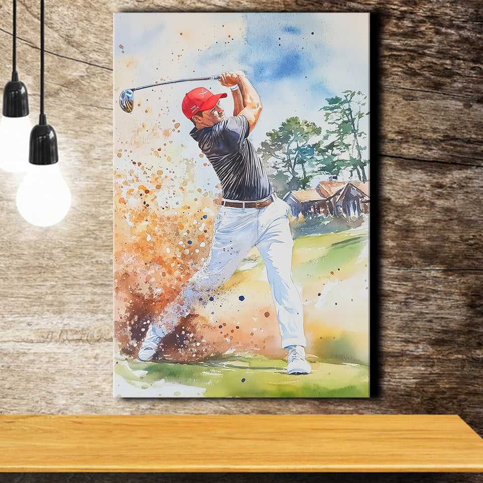 A Man Playing Golf Acrylic Painting V1, Golf Art Print, Gift for him, Canvas Print Wall Art