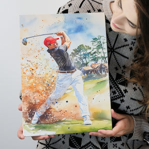 A Man Playing Golf Acrylic Painting V1, Golf Art Print, Gift for him, Canvas Print Wall Art