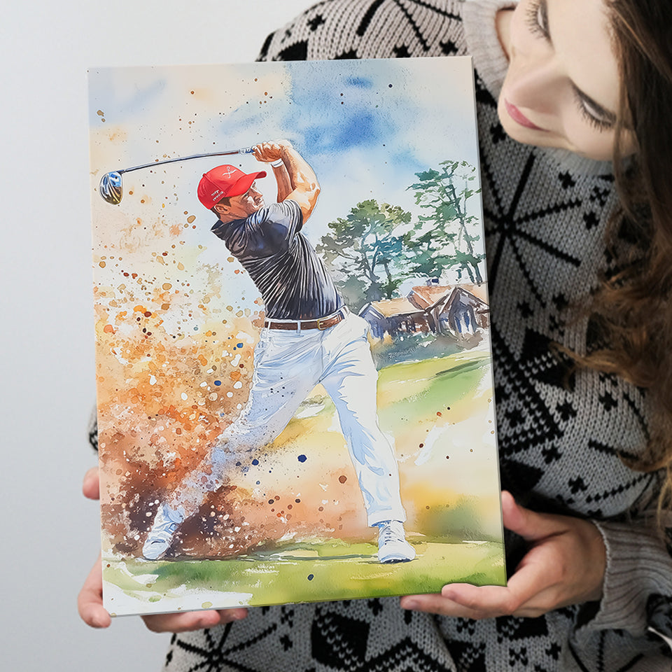 A Man Playing Golf Acrylic Painting V1, Golf Art Print, Gift for him, Canvas Print Wall Art