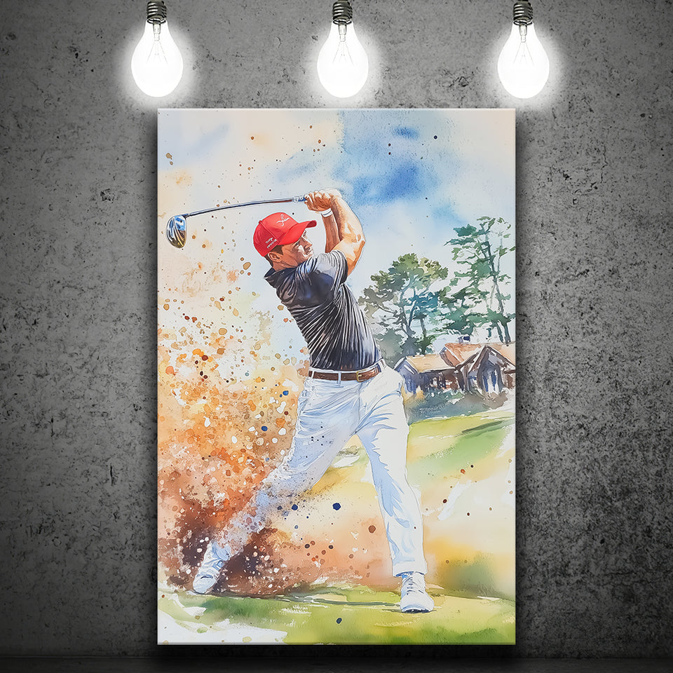 A Man Playing Golf Acrylic Painting V1, Golf Art Print, Gift for him, Canvas Print Wall Art