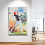 A Man Playing Golf Acrylic Painting V1, Golf Art Print, Floating Frame, Framed Canvas Print Wall Art