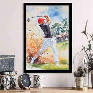 A Man Playing Golf Acrylic Painting V1, Golf Art, Gift for him, Framed Art Print Wall Decor