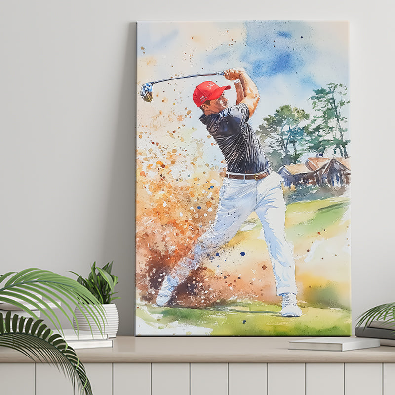 A Man Playing Golf Acrylic Painting V1, Golf Art Print, Gift for him, Canvas Print Wall Art