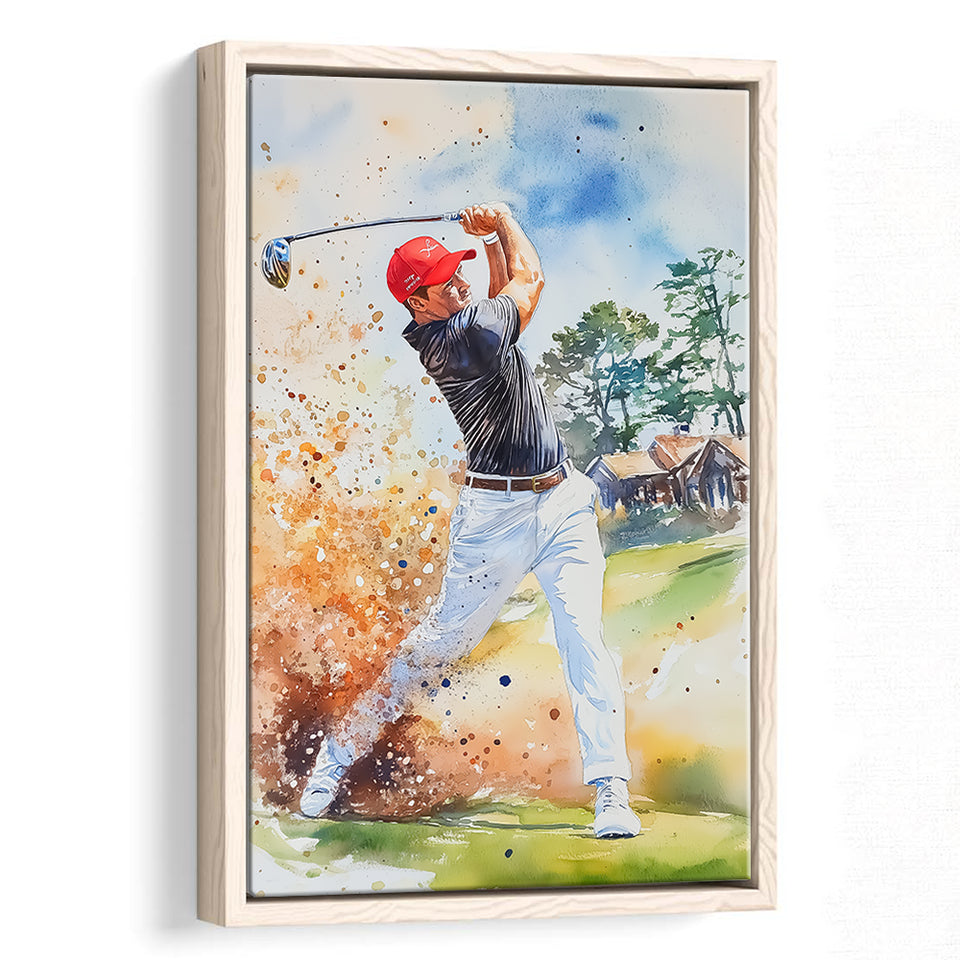 A Man Playing Golf Acrylic Painting V1, Golf Art Print, Floating Frame, Framed Canvas Print Wall Art