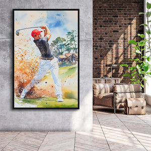 A Man Playing Golf Acrylic Painting V1, Golf Art Print, Floating Frame, Framed Canvas Print Wall Art