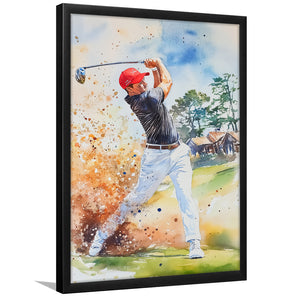 A Man Playing Golf Acrylic Painting V1, Golf Art, Gift for him, Framed Art Print Wall Decor