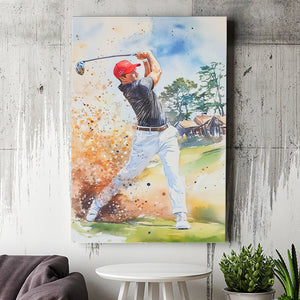 A Man Playing Golf Acrylic Painting V1, Golf Art Print, Gift for him, Canvas Print Wall Art