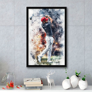 A Man Playing Golf Painting V2, Golf Art Print, Floating Frame, Framed Canvas Print Wall Art