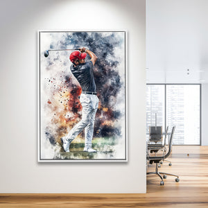 A Man Playing Golf Painting V2, Golf Art Print, Floating Frame, Framed Canvas Print Wall Art