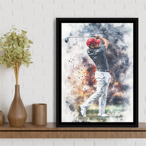 A Man Playing Golf Painting V2, Golf Art Print, Floating Frame, Framed Canvas Print Wall Art