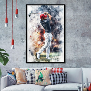 A Man Playing Golf Painting V2, Golf Art, Gift for him, Framed Art Print Wall Decor