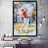 A Man Playing Golf Watercolor Painting, Golf Art, Gift for him, Framed Art Print Wall Decor