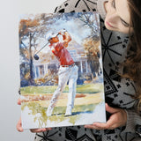 A Man Playing Golf Watercolor Painting, Golf Art Print, Gift for him, Canvas Print Wall Art