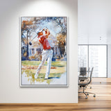 A Man Playing Golf Watercolor Painting, Golf Art Print, Floating Frame, Framed Canvas Print Wall Art