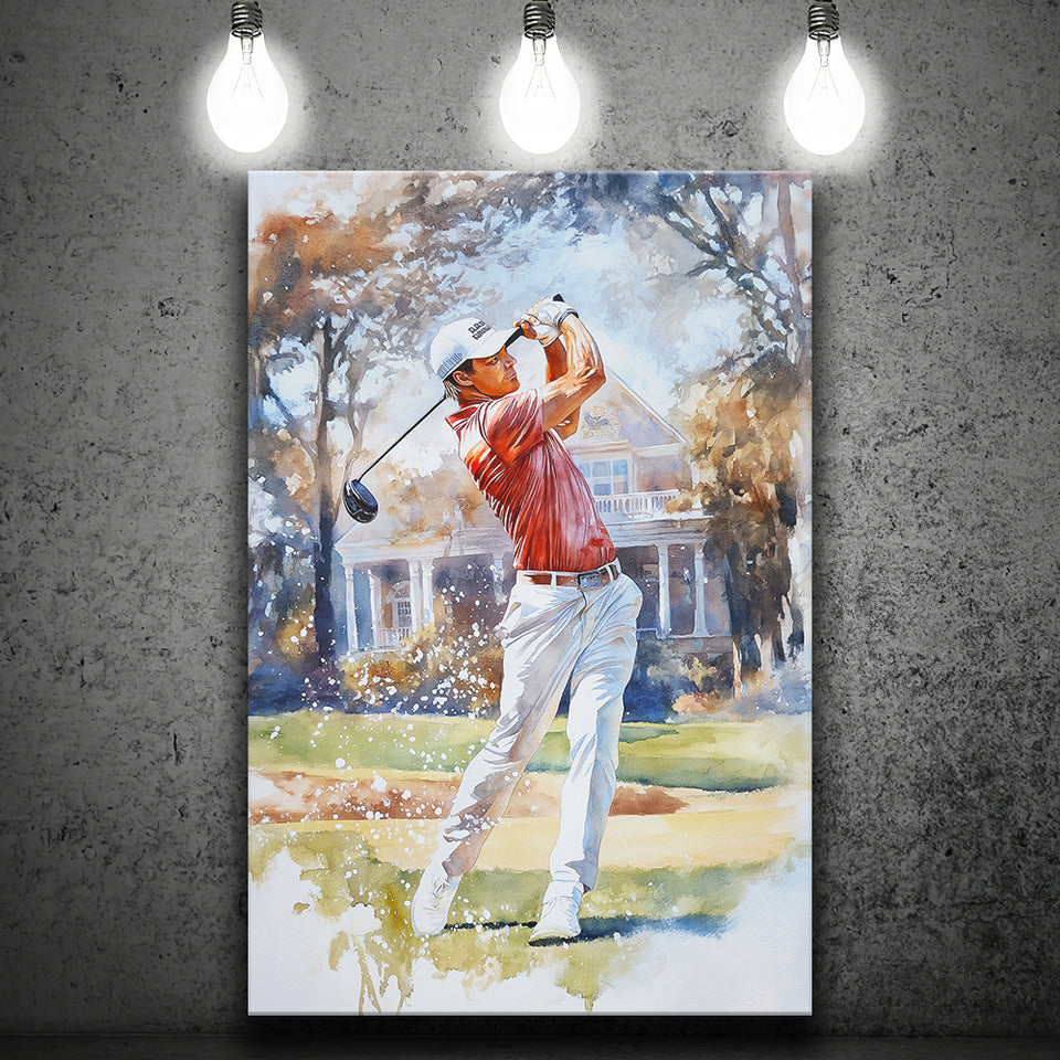 A Man Playing Golf Watercolor Painting, Golf Art Print, Gift for him, Canvas Print Wall Art