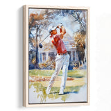 A Man Playing Golf Watercolor Painting, Golf Art Print, Floating Frame, Framed Canvas Print Wall Art