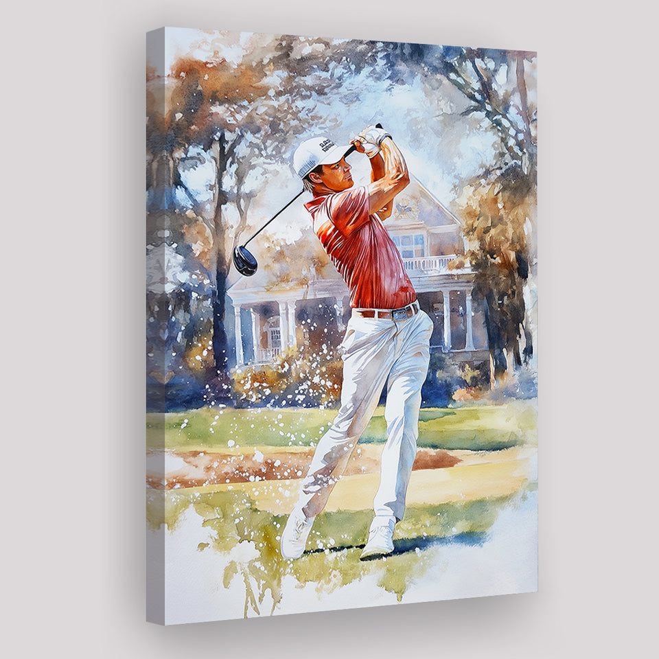 A Man Playing Golf Watercolor Painting, Golf Art Print, Gift for him, Canvas Print Wall Art