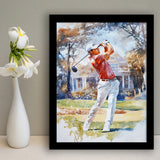 A Man Playing Golf Watercolor Painting, Golf Art, Gift for him, Framed Art Print Wall Decor