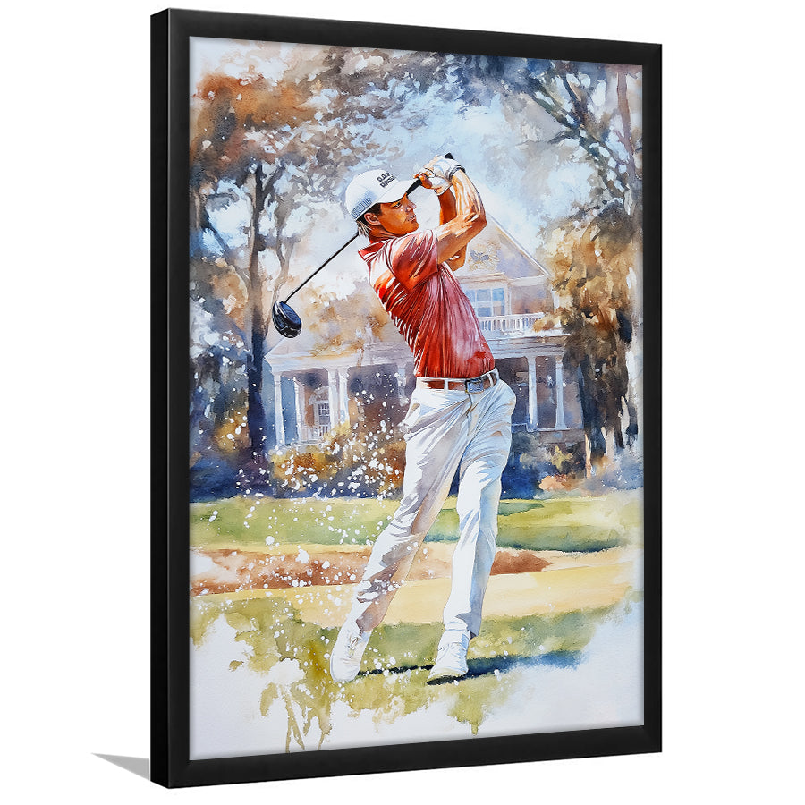 A Man Playing Golf Watercolor Painting, Golf Art, Gift for him, Framed Art Print Wall Decor