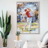 A Man Playing Golf Watercolor Painting, Golf Art Print, Floating Frame, Framed Canvas Print Wall Art