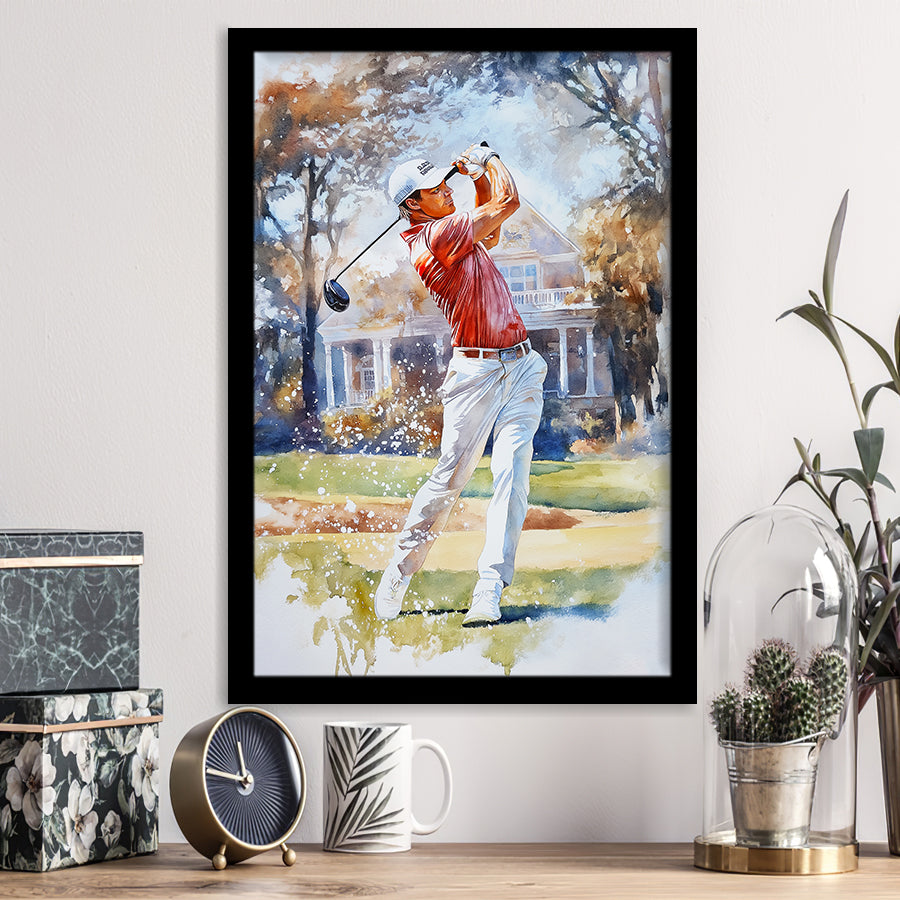 A Man Playing Golf Watercolor Painting, Golf Art, Gift for him, Framed Art Print Wall Decor