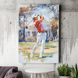 A Man Playing Golf Watercolor Painting, Golf Art Print, Gift for him, Canvas Print Wall Art