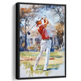 A Man Playing Golf Watercolor Painting, Golf Art Print, Floating Frame, Framed Canvas Print Wall Art