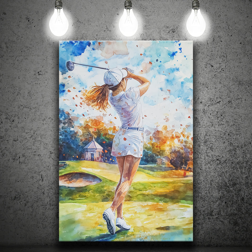 A Woman Playing Golf Painting, Golf Art Print, Gift for him, Canvas Print Wall Art