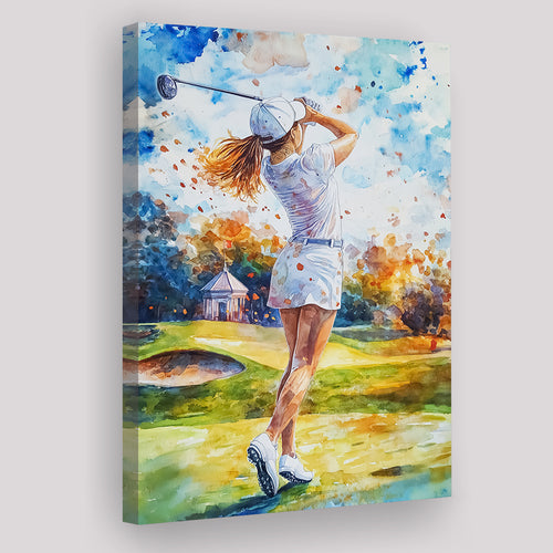 A Woman Playing Golf Painting, Golf Art Print, Gift for him, Canvas Print Wall Art