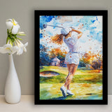 A Woman Playing Golf Painting, Golf Art, Gift for him, Framed Art Print Wall Decor