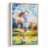 A Woman Playing Golf Painting, Golf Art Print, Floating Frame, Framed Canvas Print Wall Art