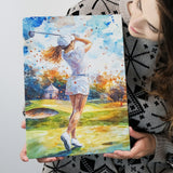 A Woman Playing Golf Painting, Golf Art Print, Gift for him, Canvas Print Wall Art