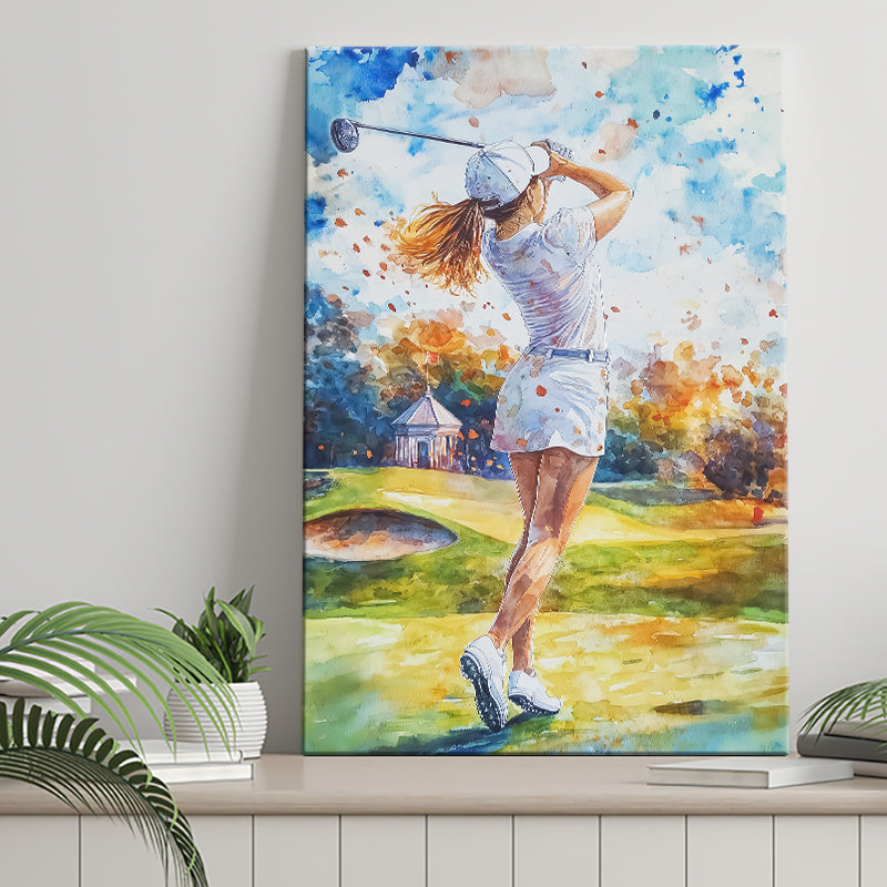 A Woman Playing Golf Painting, Golf Art Print, Gift for him, Canvas Print Wall Art