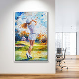 A Woman Playing Golf Painting, Golf Art Print, Floating Frame, Framed Canvas Print Wall Art