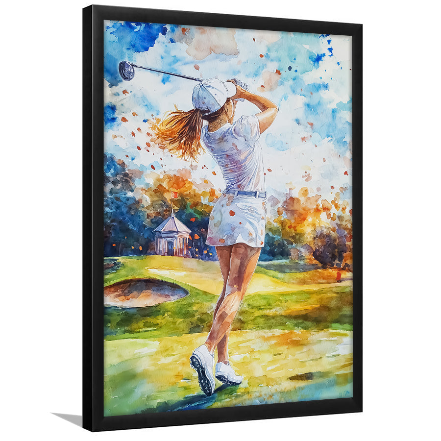 A Woman Playing Golf Painting, Golf Art, Gift for him, Framed Art Print Wall Decor