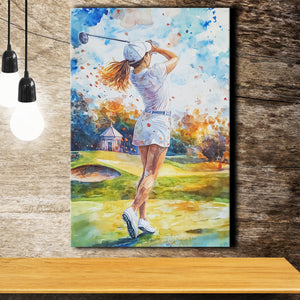 A Woman Playing Golf Painting, Golf Art Print, Gift for him, Canvas Print Wall Art