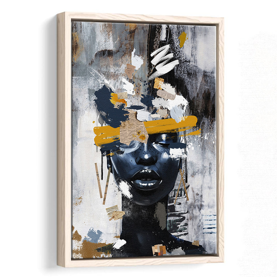 Abstarct Unique Face Art African Woman Mixed Color, Framed Canvas Prints Wall Art Decor, Floating Frame