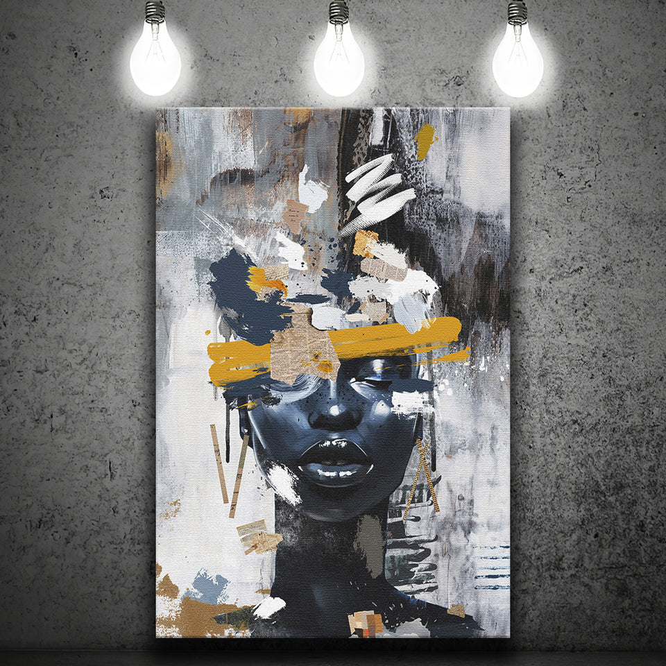 Abstarct Unique Face Art African Woman Mixed Color, Canvas Prints Wall Art Decor, Painting Canvas