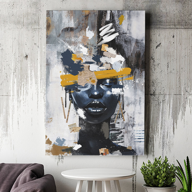 Abstarct Unique Face Art African Woman Mixed Color, Canvas Prints Wall Art Decor, Painting Canvas